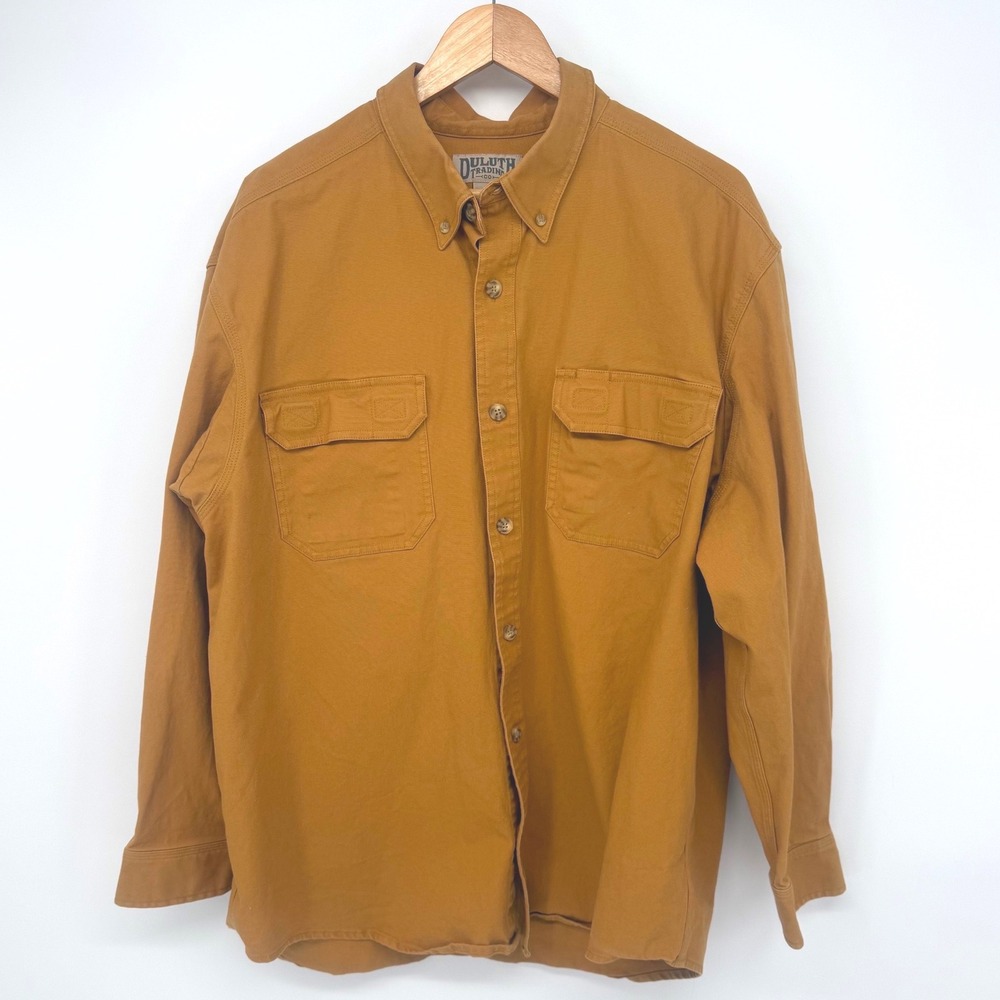 Duluth Trading Co Men's XL Fire Hose Canvas Log Sleeve Work Shirt Ochre Yellow